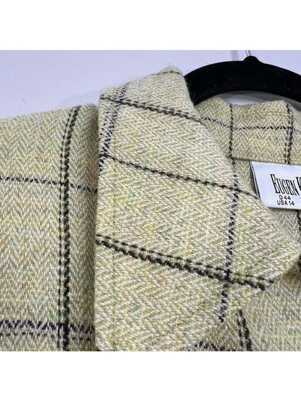 Eugen Klein Germany pale green boxy plaid 100% wool overshirt shacket 14 - Picture 9 of 15